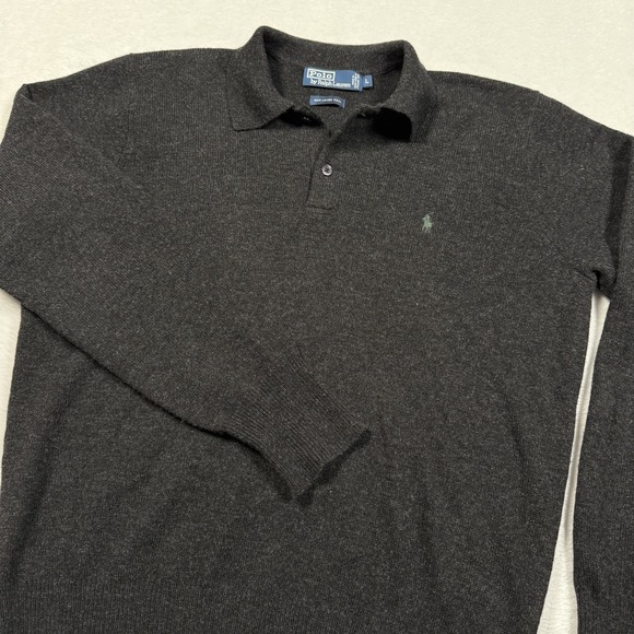 Polo Ralph Lauren Sweater Mens Large Gray 100% Lambswool Knit Pullover Polo Pony - Picture 1 of 9